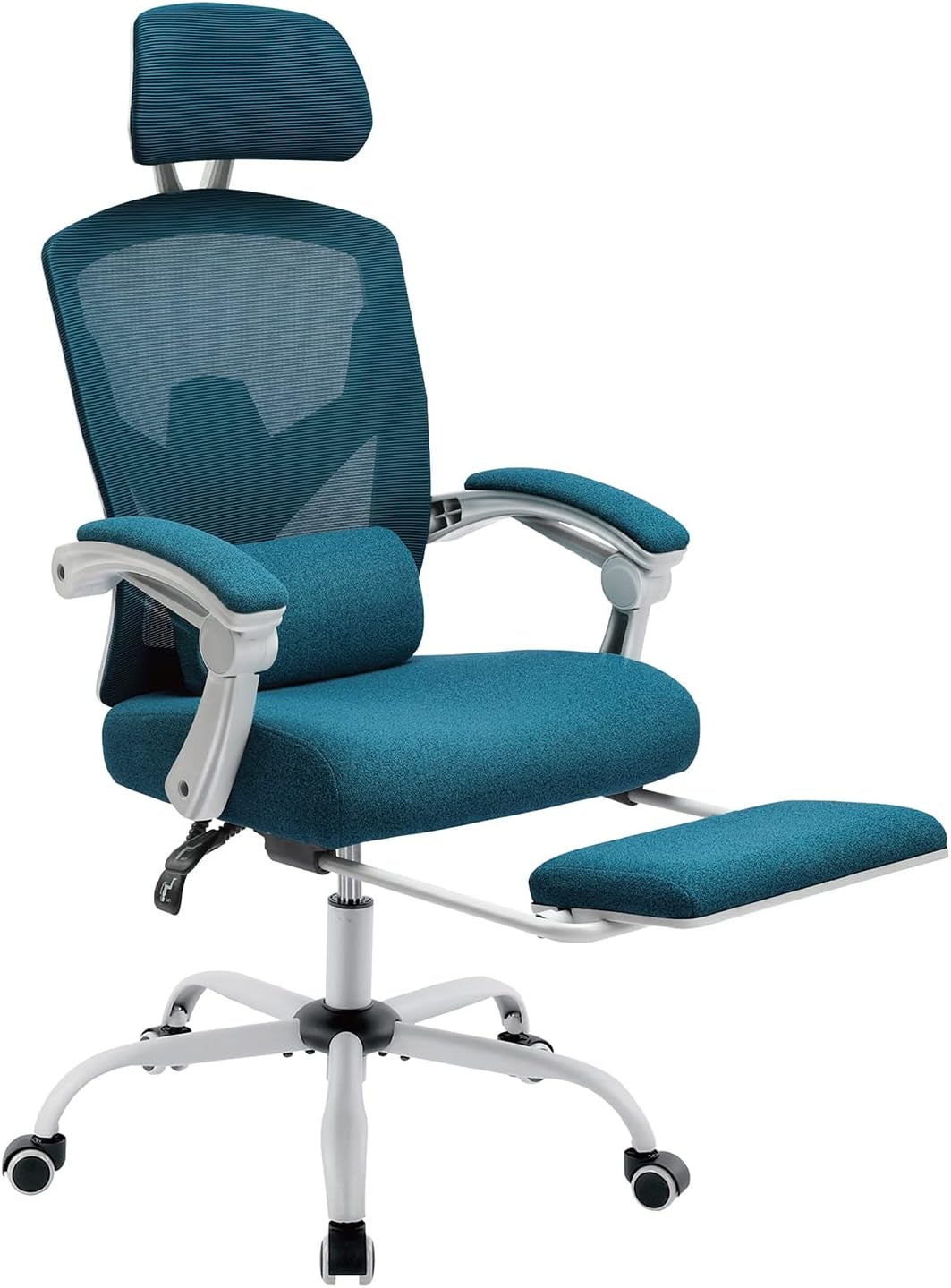Home Office Desk Chair with Footrest, High-Back Mesh Rolling Swivel Reclining Chairs with Wheels, Comfortable Headrest, Lumbar Support, Comfy Arms