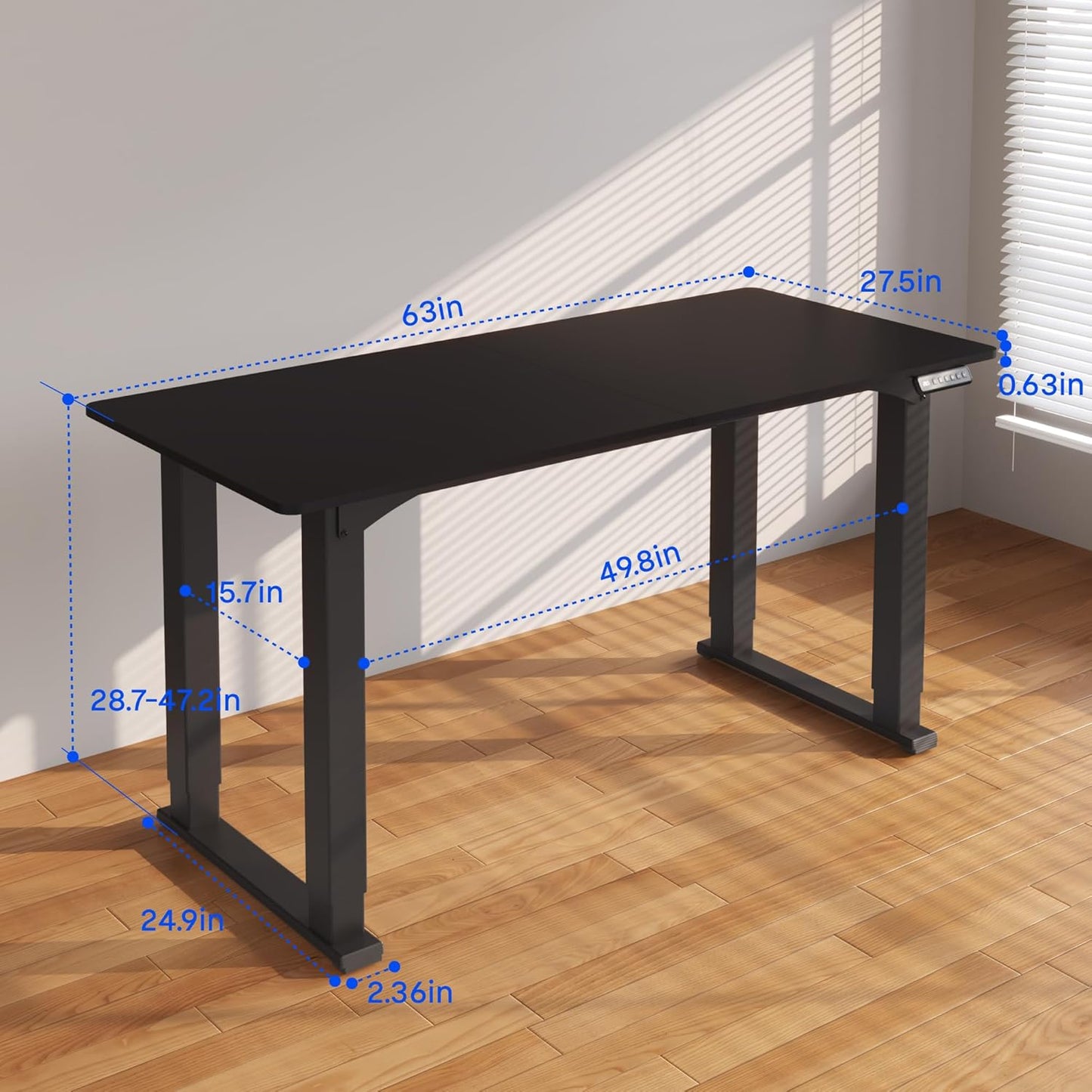 4 Legs Standing Desk 63 X 28 Inch Electric Adjustable Height with Splice Board Home Office Sit Stand up Desk, Black Top + Black Frame