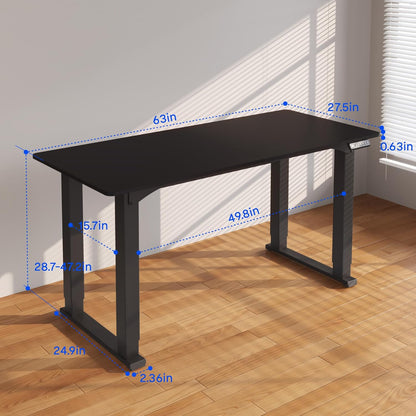 4 Legs Standing Desk 63 X 28 Inch Electric Adjustable Height with Splice Board Home Office Sit Stand up Desk, Black Top + Black Frame