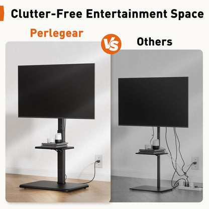 Floor TV Stand with Power Outlet, Universal TV Stand for 32-75 Inch Tvs up to 110 Lbs, Height Adjustable Standing TV Mount, Tall TV Mount with Wood Base, Max VESA 600X400Mm, PGFS06