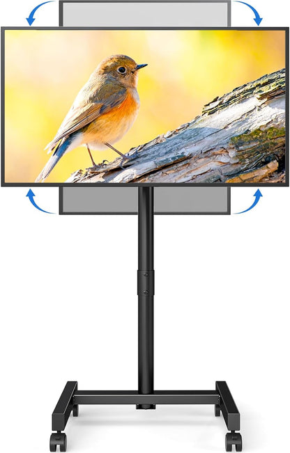 Mobile TV Cart Rolling TV Stand for 13-50 Inch Screens, Tilting and Rotating Mount, Portrait to Landscape, Height Adjustable Portable TV Stand with Wheels Holds up to 44Lbs Max VESA 200X200Mm
