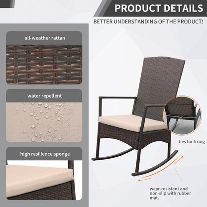 Outdoor Rocking Chair 3 Pieces High-Backed Rocking Chair Patio Rocking Chairs Outdoor Table, Khaki