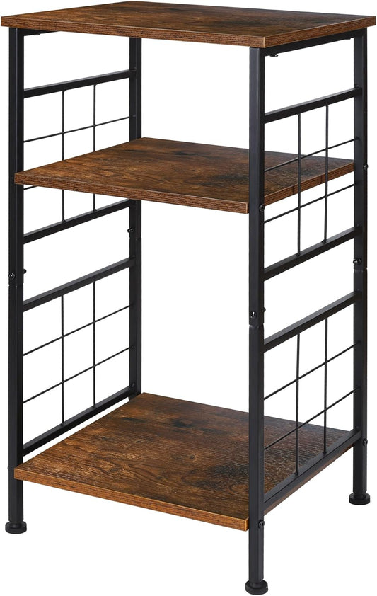 3-Tier Tall End Table, Narrow Night Stand with #-Design Sturdy Frame, Small Bed Side Table for Small Space in Living Room,Bedroom,Office,Bathroom(Brown)