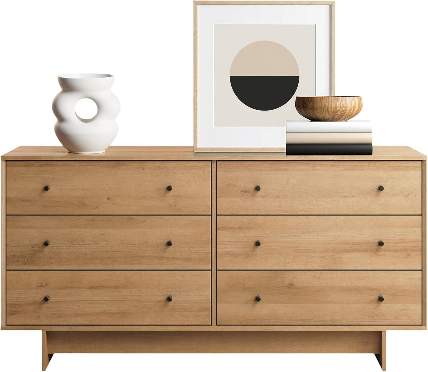 Finnley 6-Drawer Dresser in Natural Oak, Dresser for Bedroom, Extra-Wide Chest of Drawers with Storage, Modern Clothing Organizer for Home, Bedroom, Living Room, 16" D X 61" W X 31" H