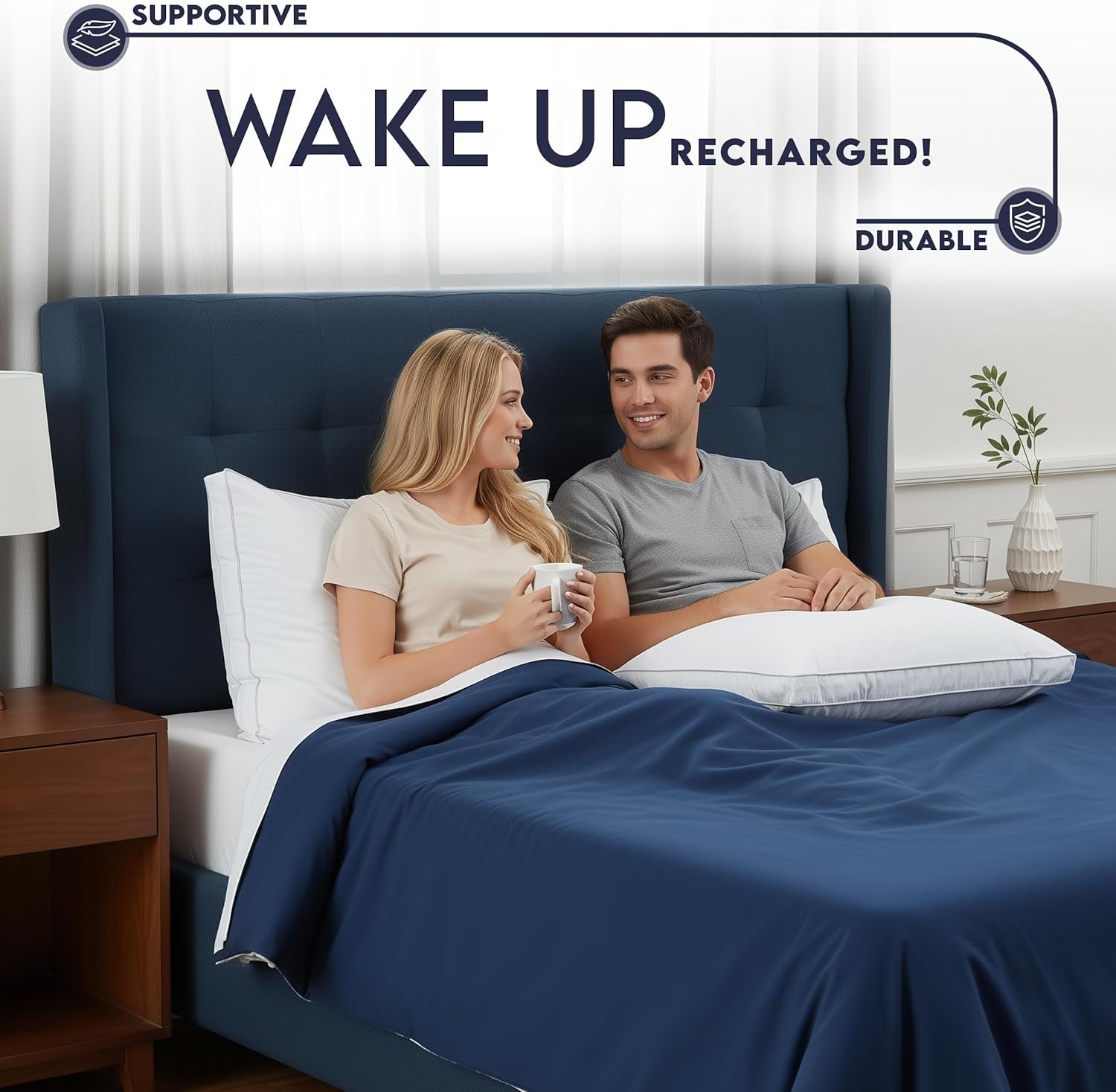 Bed Pillows for Sleeping King Size (White), Set of 2, Soft & Fluffy Pillow with down Alternative Filling, Cooling, Hotel Quality, Gusseted Pillow for Back, Stomach or Side Sleepers