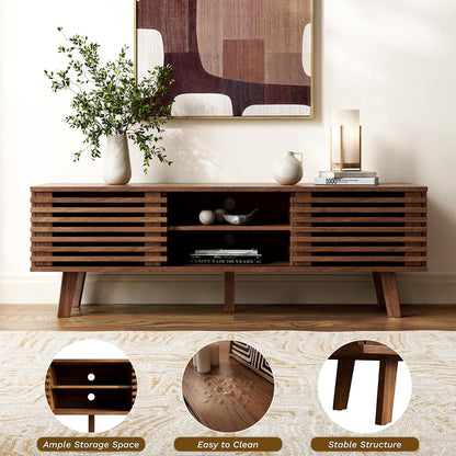 Living Room Table Sets of 2, Mid Century Coffee Table and TV Stand, Wood Coffee Table with Storage, Modern TV Stand for Bedroom, Living Room, Walnut