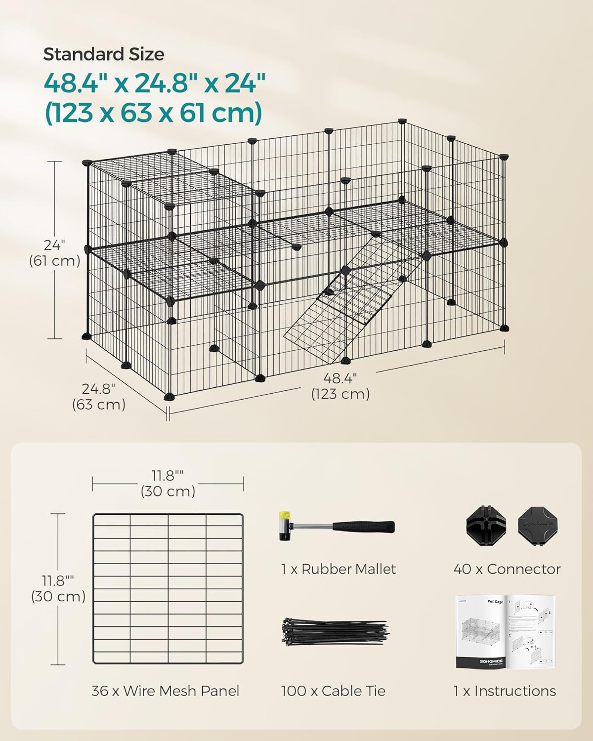 36 Panels Pet Playpen, Small Animal Playpen, Rabbit Guinea Pig Cage, Zip Ties Included, Metal Wire Apartment-Style Two-Story Pet Premium Villa for Bunnies Puppies,Indoor Use, Black ULPI002B01