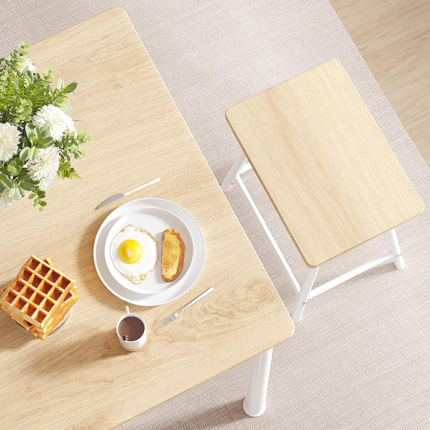 Kitchen Table and Chairs for 4, Dining Room Set with Chairs/Stools, Heavy-Duty Metal Frame with Wooden Tabletop for Small Spaces, Easy Assembly, Natural Oak