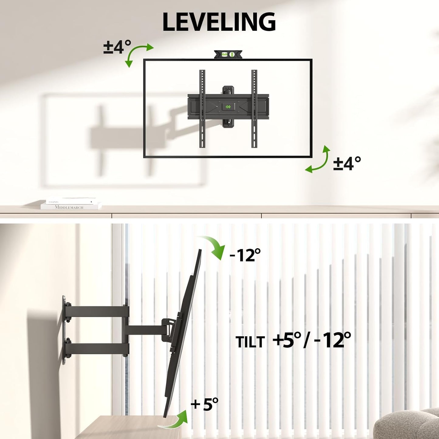 Corner TV Wall Mount for 26-60 Inch Tvs up to 80 Lbs, Single Articulating Arm, Full Motion TV Wall Mount Bracket with Swivel and Tilt, Max VESA 400X400Mm