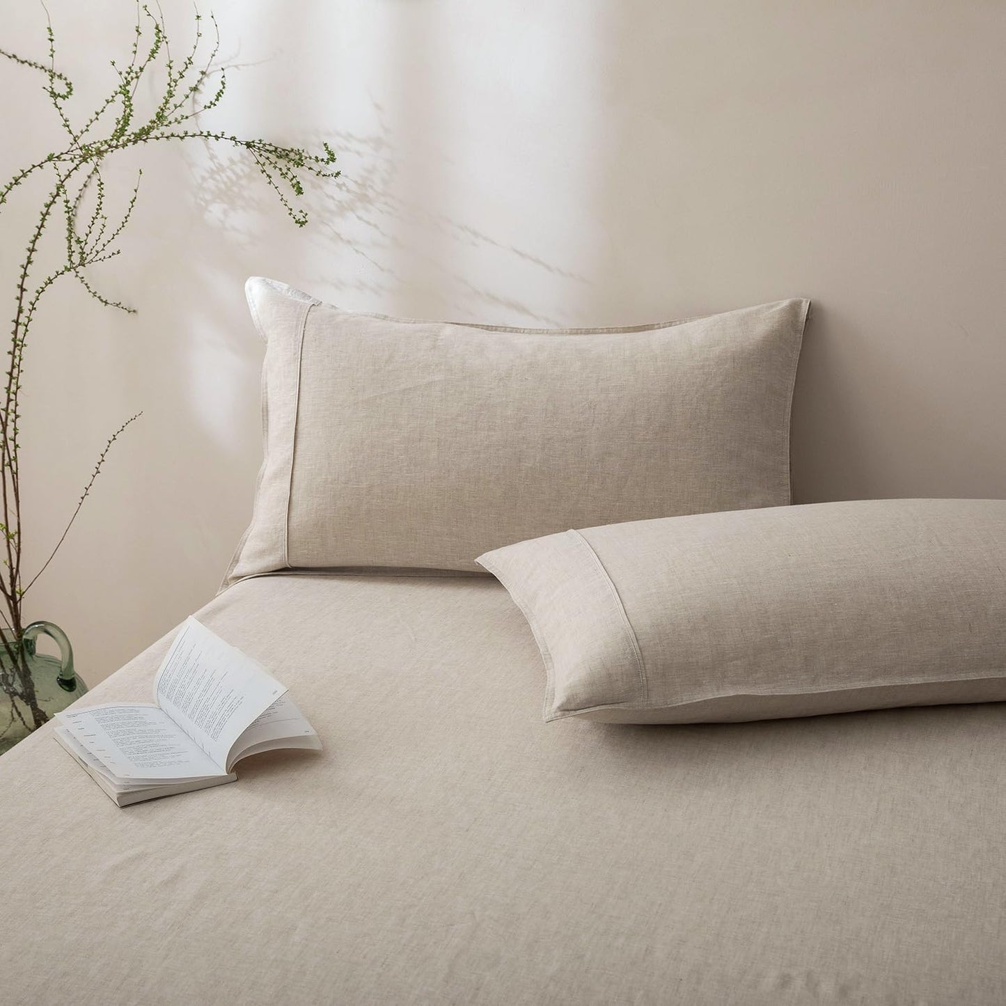 100% French Linen Pillow Case King Size Set of 2,Oeko-Tex Certified Stone Washed Flax Pillow Shams with Envelope Closure - Breathable & Cooling for Hot Sleepers（Natural Linen,20''X36''）