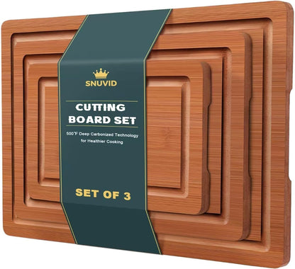 Bamboo Cutting Board Set of 3, Wood Cutting Boards for Kitchen with Juice Grooves, Durable Chopping Board for Meat, Vegetables & Meal Prep