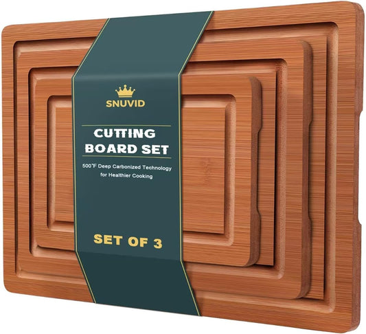 Bamboo Cutting Board Set of 3, Wood Cutting Boards for Kitchen with Juice Grooves, Durable Chopping Board for Meat, Vegetables & Meal Prep