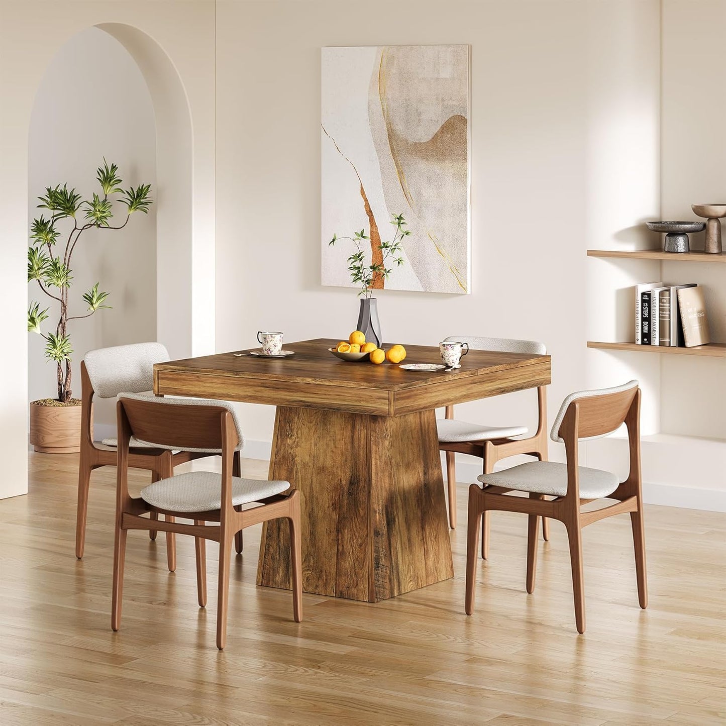 31.5" Small Dining Table for 4, Farmhouse Kitchen Table with Walnut Finish, Square Compact Dinner Table for Home Dining Room, Apartments, Office, Living Room & Restaurants, Walnut