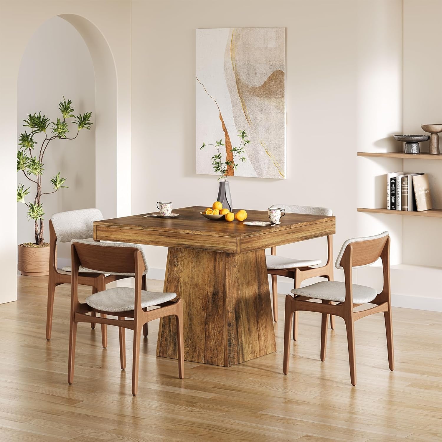 31.5" Small Dining Table for 4, Farmhouse Kitchen Table with Walnut Finish, Square Compact Dinner Table for Home Dining Room, Apartments, Office, Living Room & Restaurants, Walnut