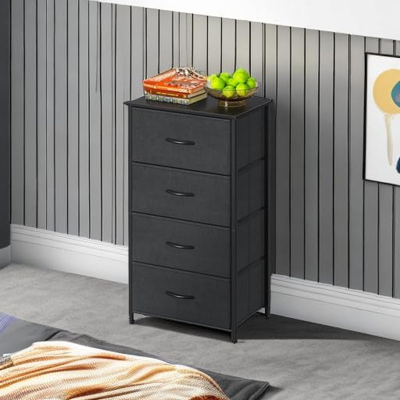 Dresser for Bedroom with 4 Storage Drawers, Small Dressers Chest of Drawers Fabric Dresser with Sturdy Steel Frame, Black