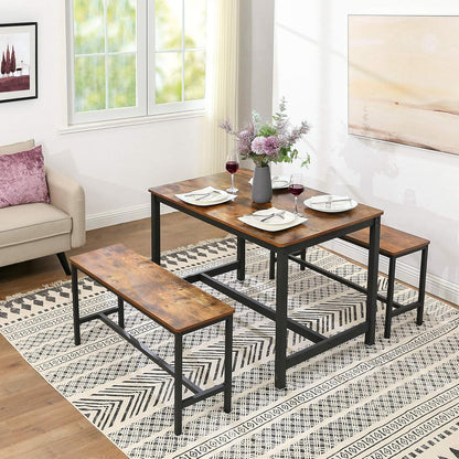 Dining Bench, Pair of 2, Industrial Style, Steel Frame, for Kitchen, Living Room, 12.8 X 42.5 X 19.7 Inches, Rustic Brown + Black，Uktb33X