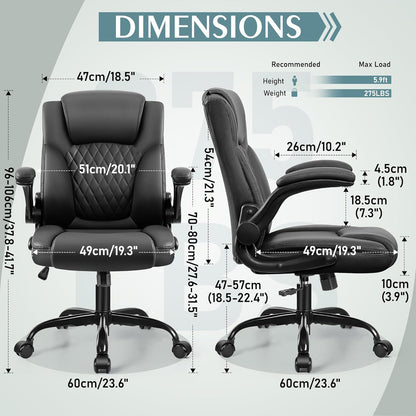 Leather Office Chair, PU Home Computer Desk Chairs with Ergonomic Back Support, 360°Swivel Free，Small Gaming Chair with Wheels and Adjustable Armrests, for Short People Use, Black