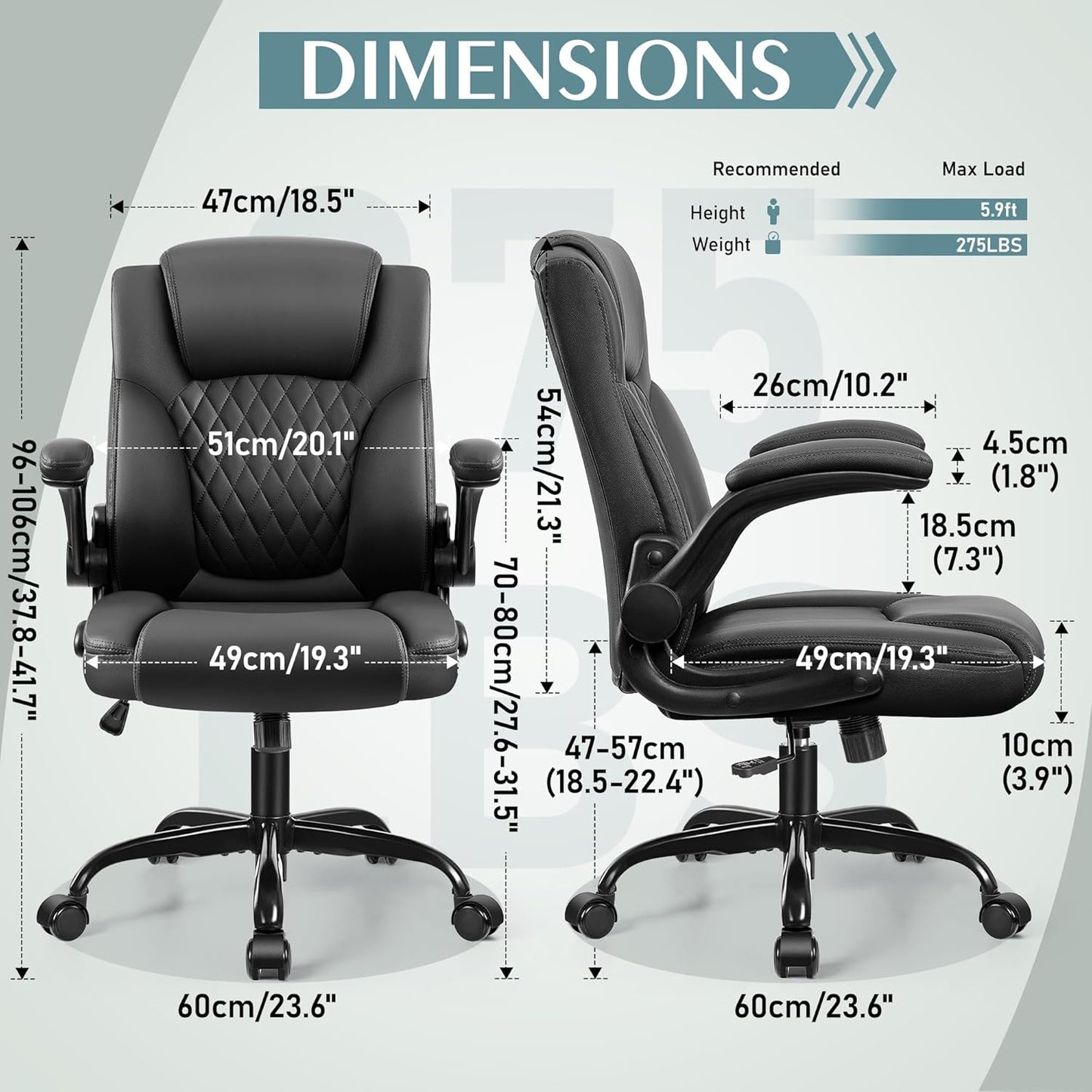 Leather Office Chair, PU Home Computer Desk Chairs with Ergonomic Back Support, 360°Swivel Free, Small Gaming Chair with Wheels and Adjustable Armrests, for Short People Use