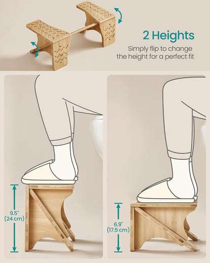 Bamboo Toilet Stool, Adjustable Poop Stool with Non-Slip Grooves, Height Convertible to 6.9 or 9.5 Inches, Squat Potty Stool for Bathroom, Space-Saving, Light Bamboo UBCB111N01