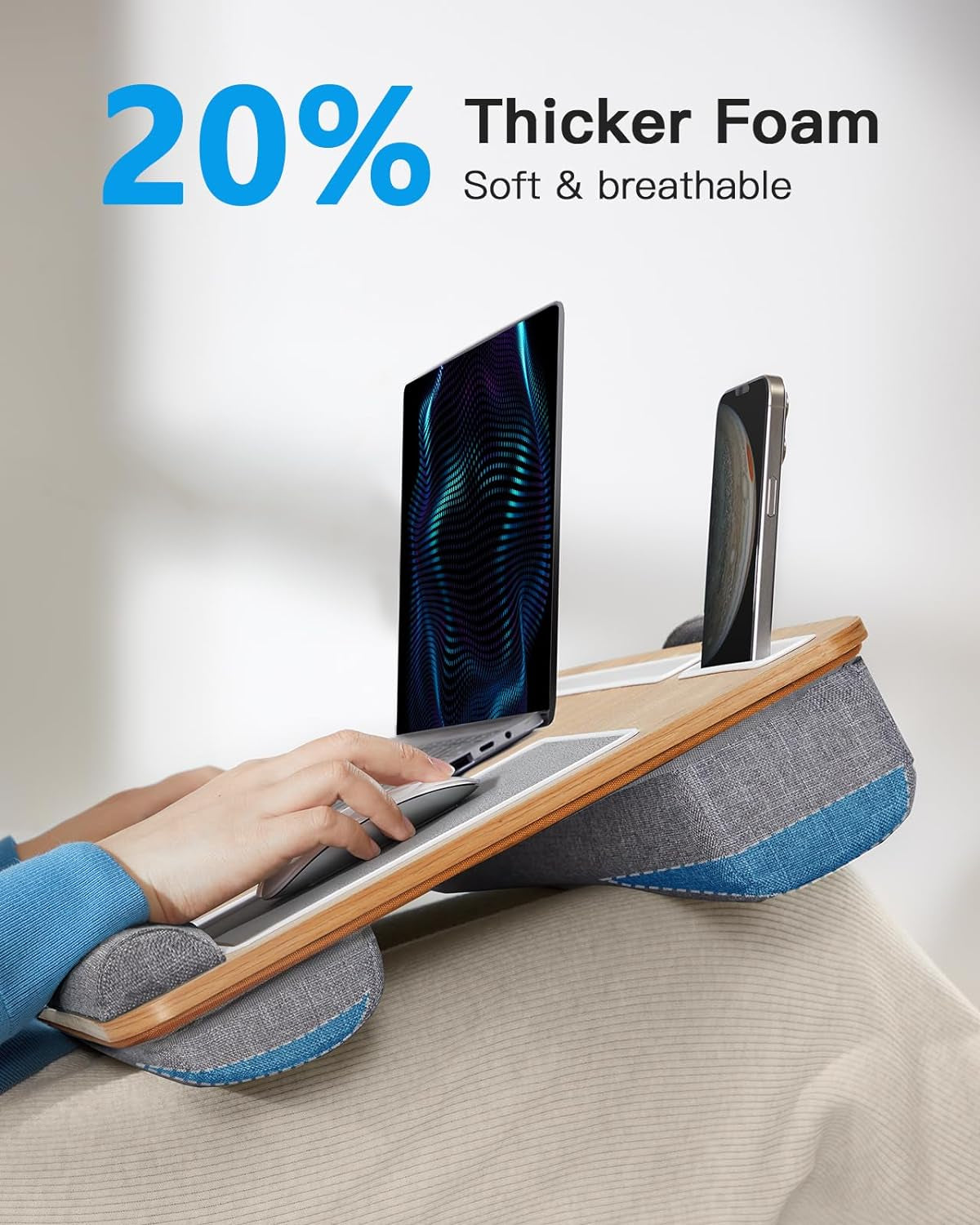 Lap Desk - Fits up to 17 Inches Laptop Desk, Built in Mouse Pad & Wrist Pad for Notebook, Laptop, Tablet, Lap Stand with Tablet, Pen & Phone Holder, Wood Grain