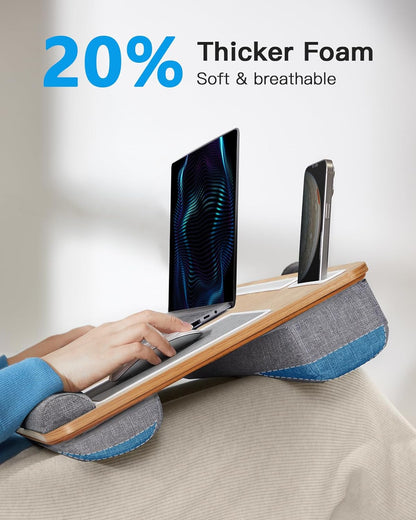 Lap Desk - Fits up to 17 Inches Laptop Desk, Built in Mouse Pad & Wrist Pad for Notebook, Laptop, Tablet, Lap Stand with Tablet, Pen & Phone Holder, Wood Grain
