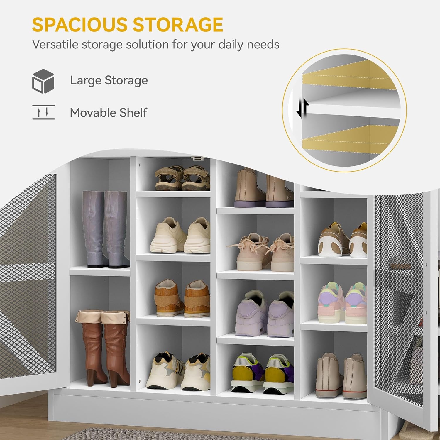 Farmhouse Hall Tree with Shoe Storage & Coat Rack Entryway Organizer with 18 Adjustable Shoe Cubbies 12 Hooks White Shoe Cabinet for Hallway