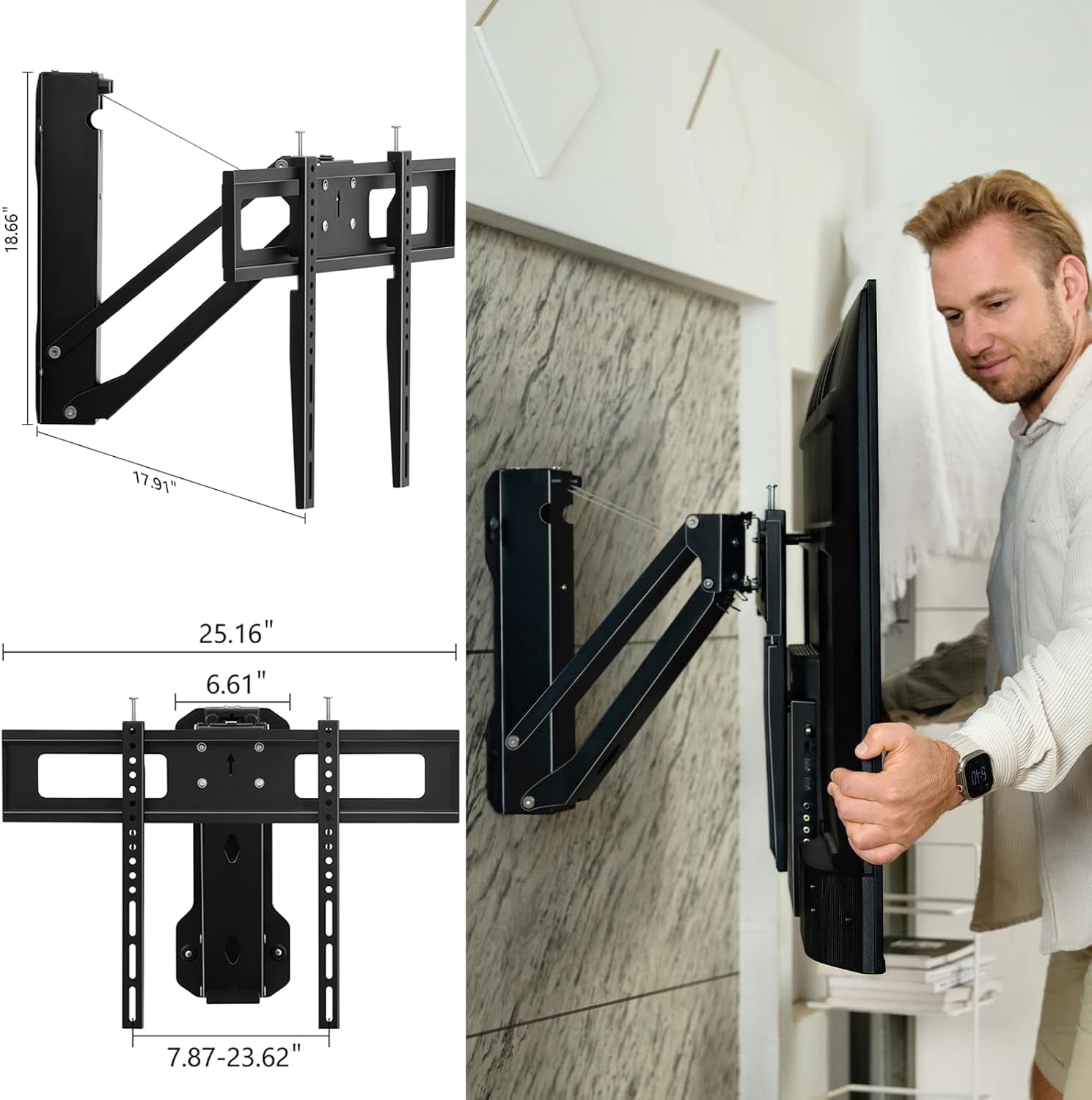 Motorized Fireplace TV Wall Mount for 32 to 75 Inch Screen up to 88 Lbs, Drop down TV Mount Height-Adjustable, Black