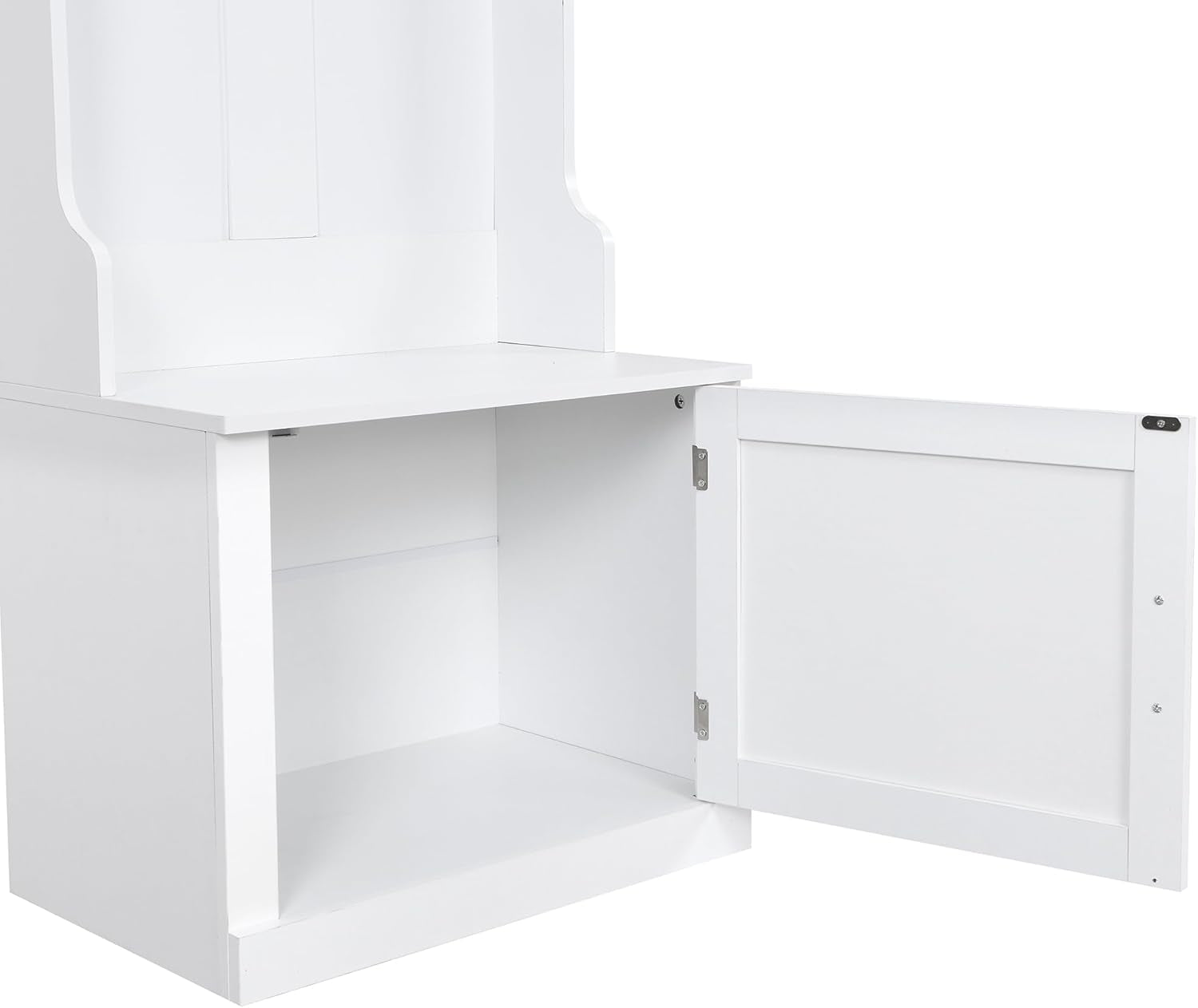 Minimalist Slim Hall Tree with Shoe Bench and 6 Hanging Hooks,Multi-Functional Entryway Coat Rack with Cabinet,Tall Hall Tree for Hallway,Living Room(White)