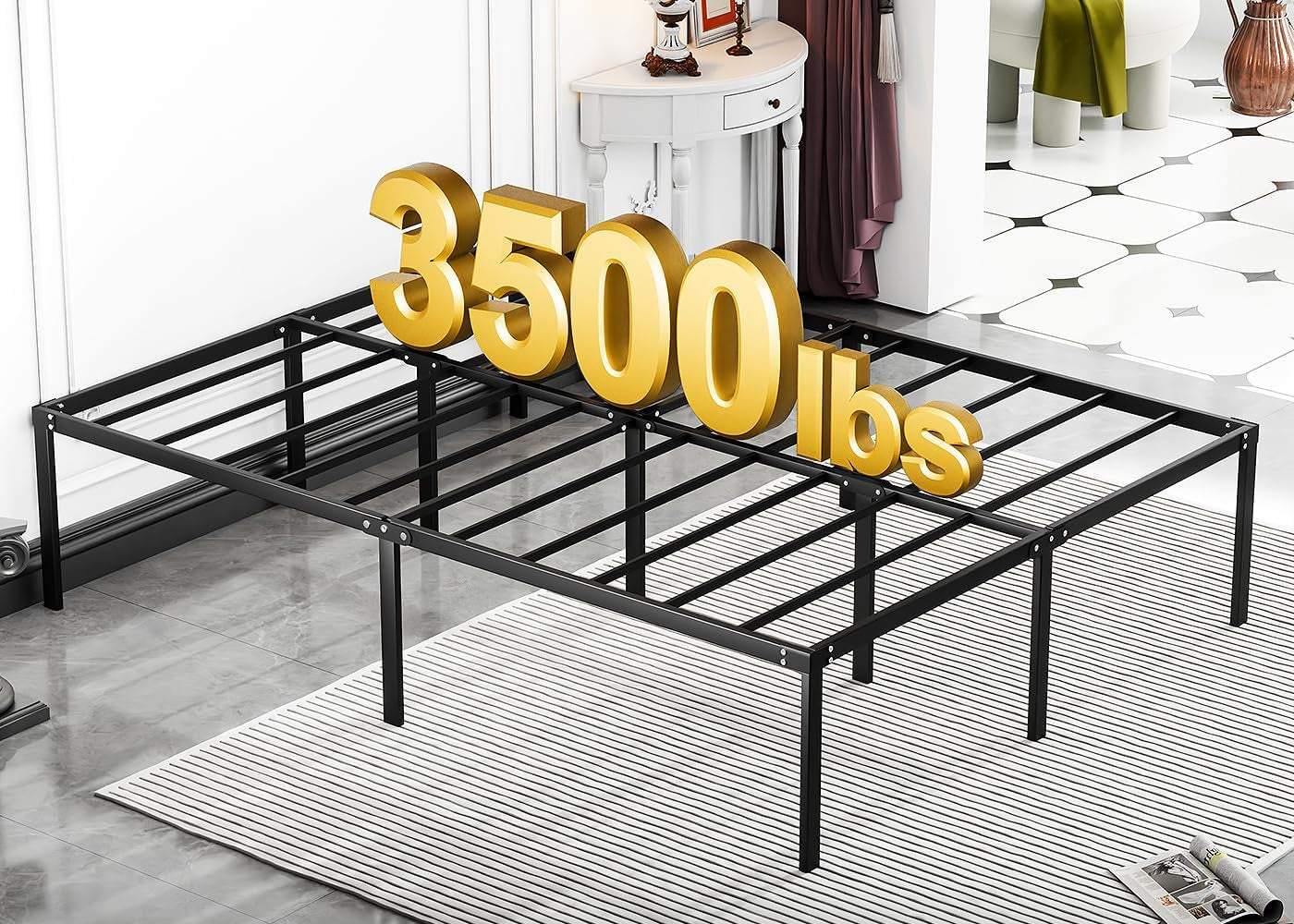 Queen Bed Frame Heavy Duty 18 Inch, Sturdy Metal Platform with Strong Bearing & under Bed Storage, No Box Spring Needed, Easy Assembly, No Shake