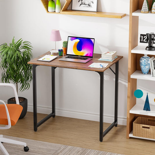 | 32 Inch Computer Desk | Brown | Office Desk with Metal Frame, Adjustable Feet | Water-Resistant, Scratchproof Surface | Sturdy Writing Table for Home Office or Study | Pack of 1