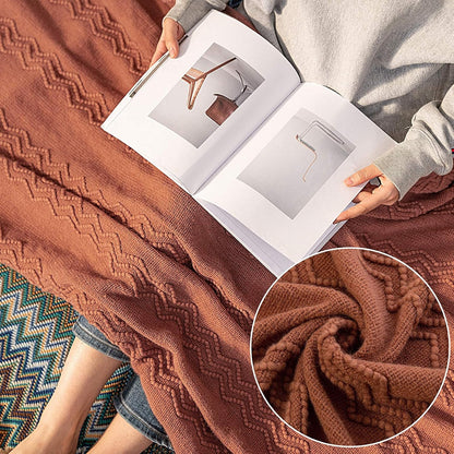 Knitted Boho Throw Blanket for Couch Textured Knit Terracotta Rust Blanket with Tassels Cozy Woven Farmhouse Blanket for Sofa Bed Chair Wave Pattern Fall Decor 50"X60", Orange