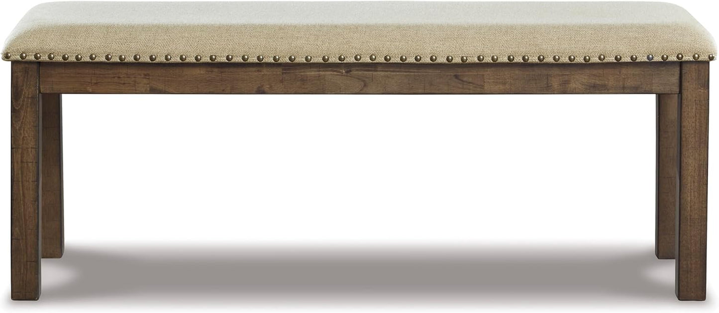 Moriville Casual Rustic Upholstered Dining Bench, Grey & Brown