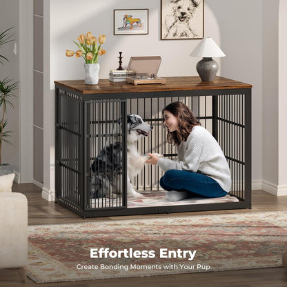 54" Dog Crate Furniture with Foldable Door, XXL Dog Crates for Large Dogs, Wooden Decorative Dog Cage Kennel Indoor End Table, Rustic Brown