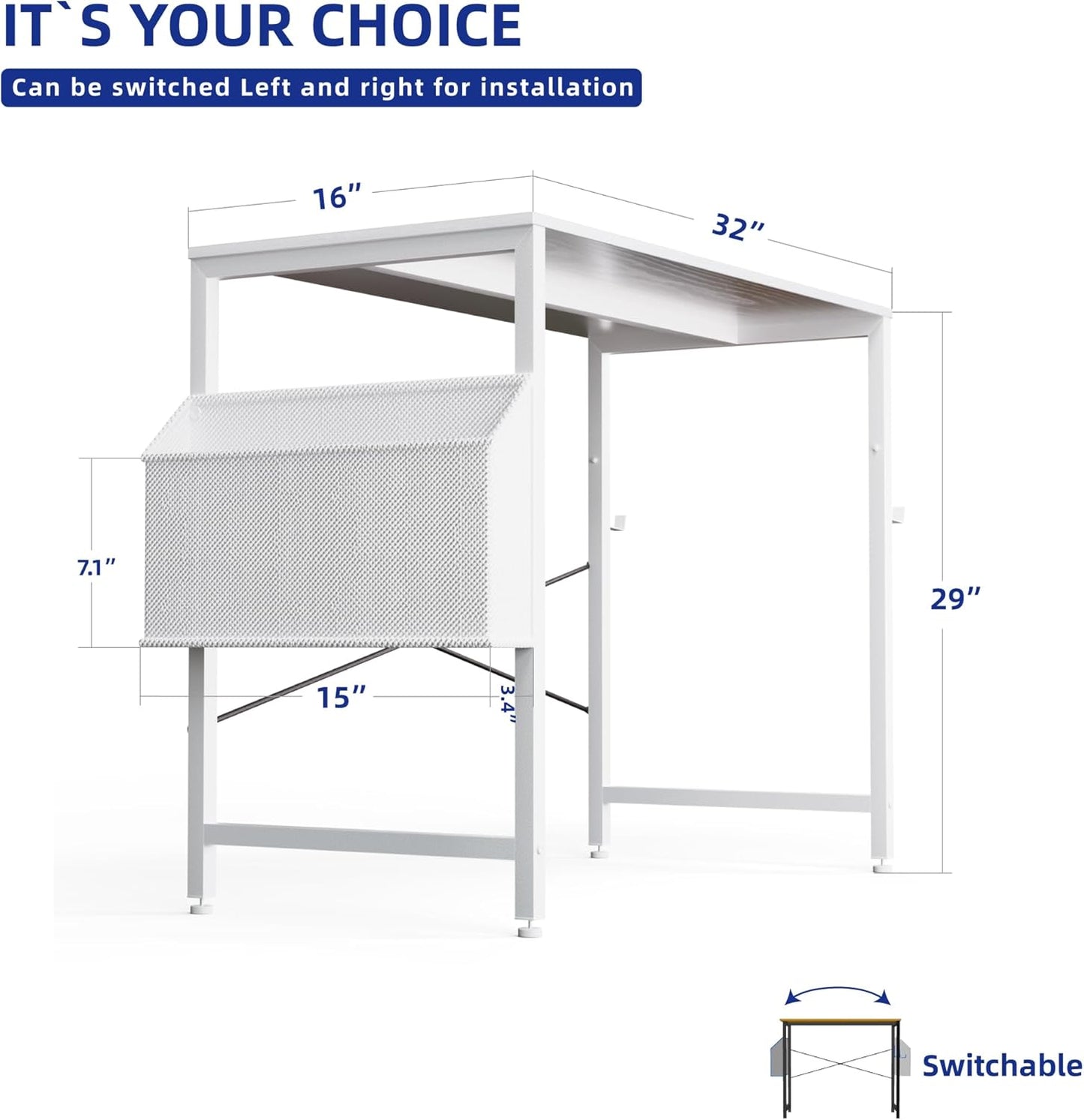 32 Inch Computer Desk for Small Spaces with Storage Bag, Home Office Work Desk with Headphone Hook, Small Office Desk Study Writing Table