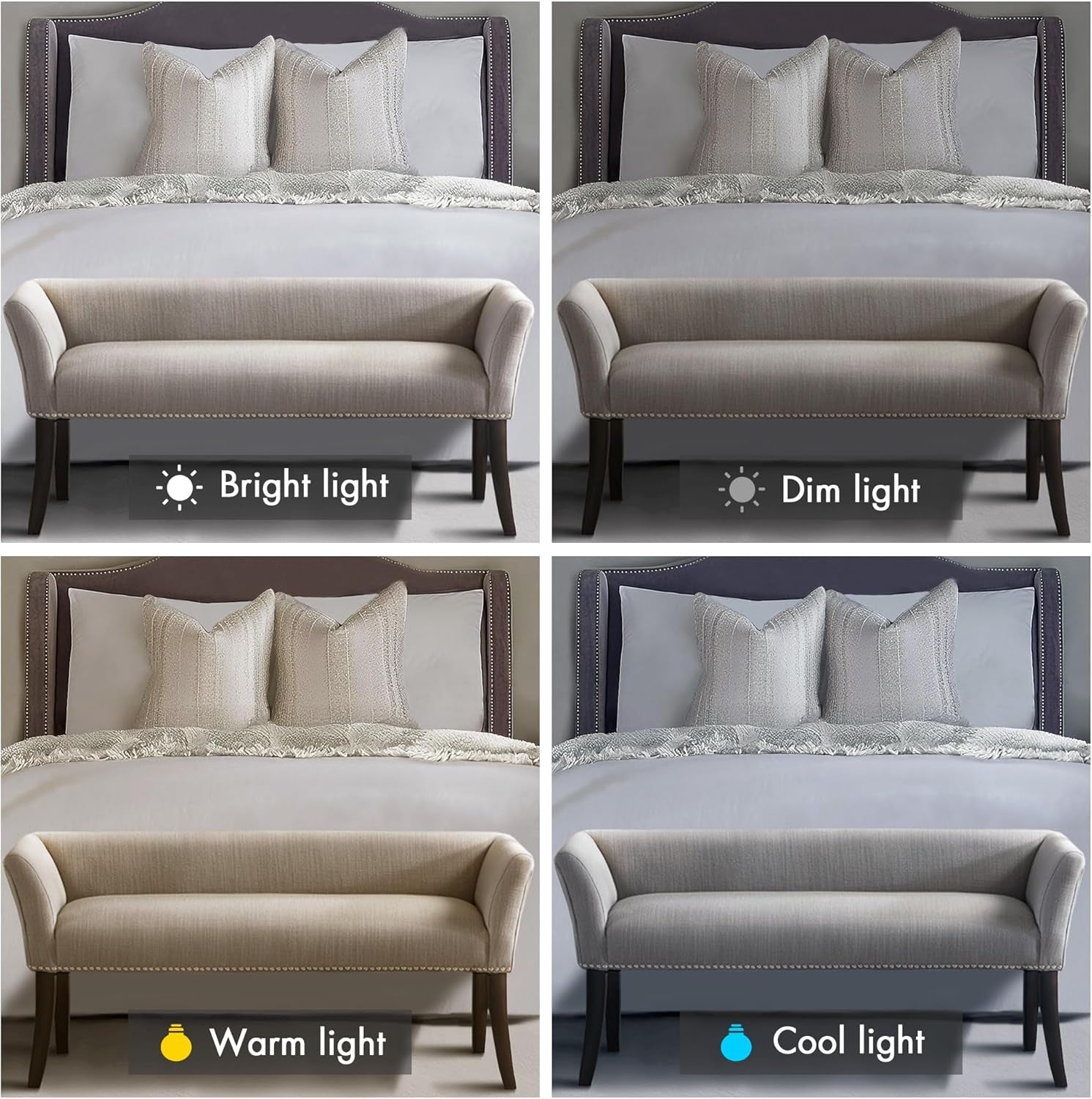 Accent Bench, Upholstered with Nailhead Trim, & Padded Seat Entryway Bench Small, End of Bed Bench with Back, 49.5" W X 19.25" D X 23" H, Grey