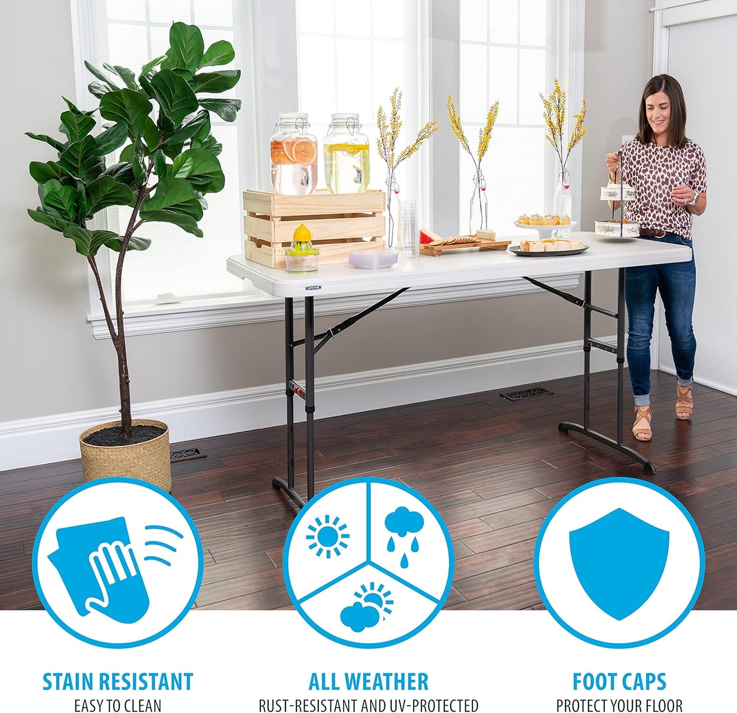 6-Foot Adjustable Height Nesting Table, Commercial, Almond