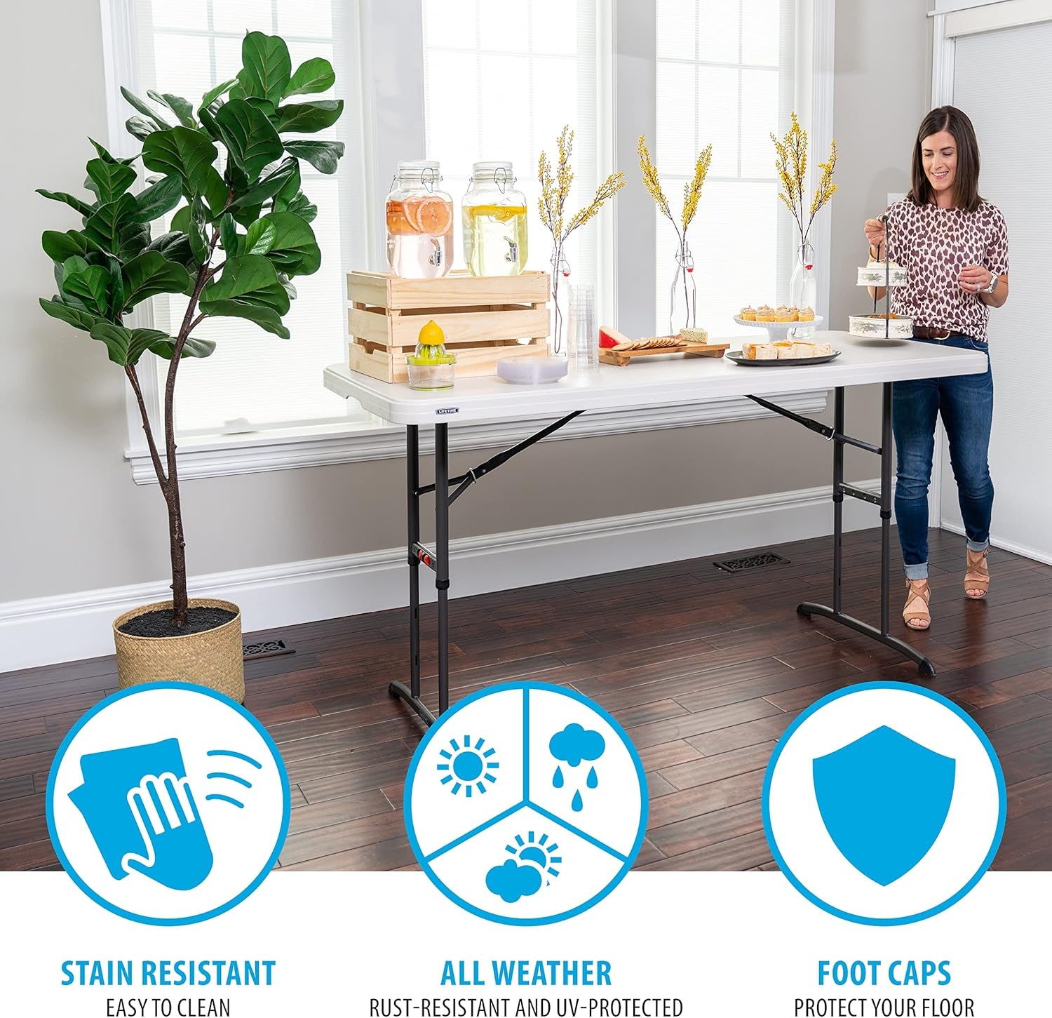 6-Foot Adjustable Height Nesting Table, Commercial, Almond