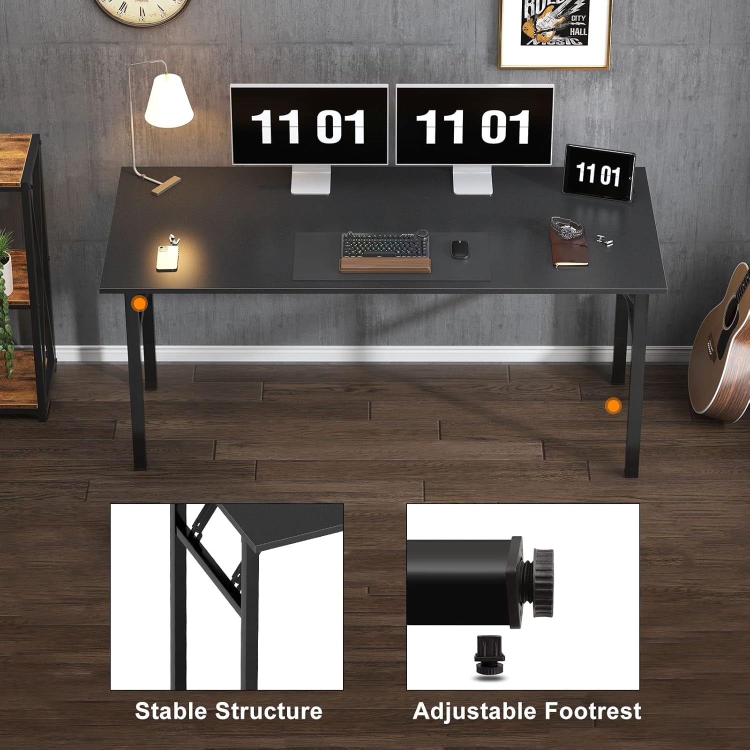 Computer Desk Office Desk 62 Inches Folding Table with BIFMA Certification Computer Table Dining Table No Install ed, Black