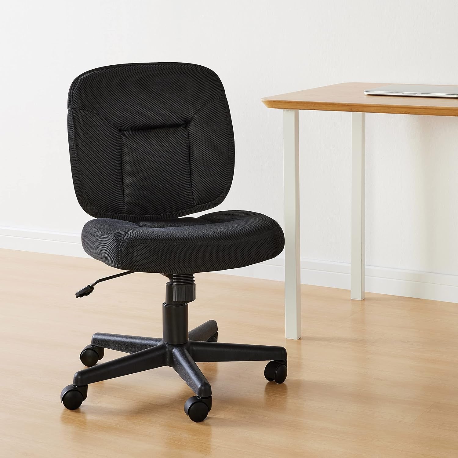 Low-Back Office Desk Chair, Adjustable Height, 360 Degree Swivel, Fabric Upholstery, Black