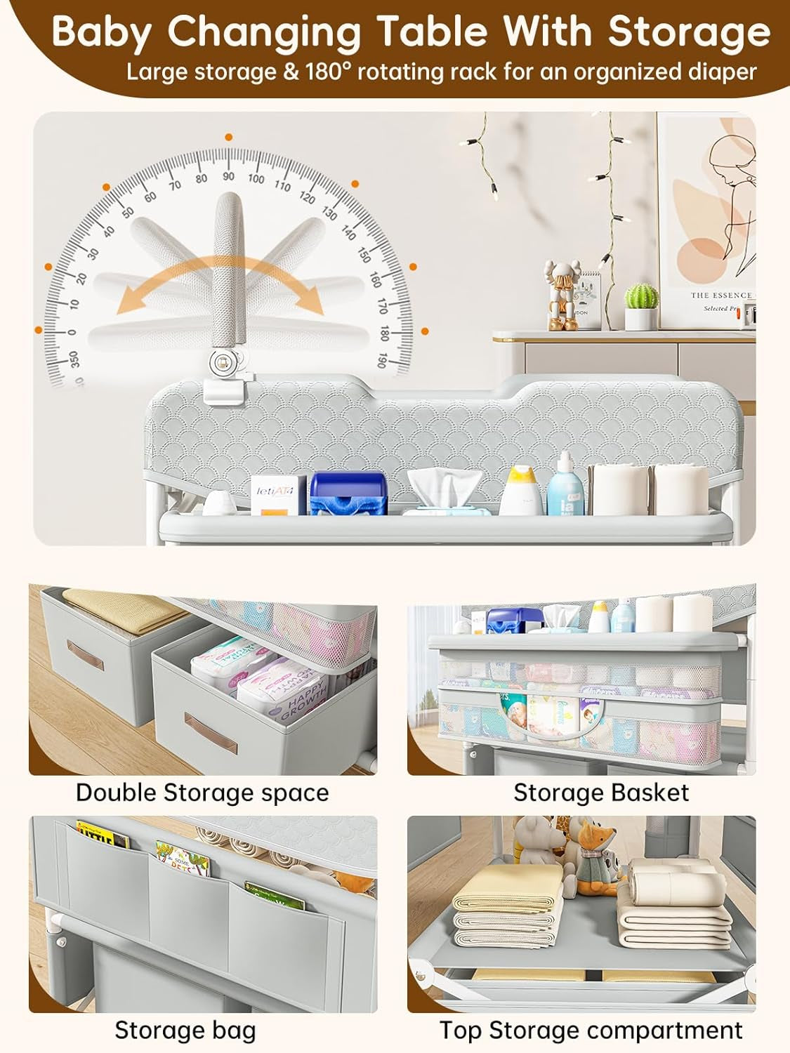 Baby Changing Table with Drawers, Waterproof Versatile Folding Diaper Changing Station with Storage, Adjustable Height, Portable Diaper Chang Ing Station, Mobile Nursery for Infant and Newborn