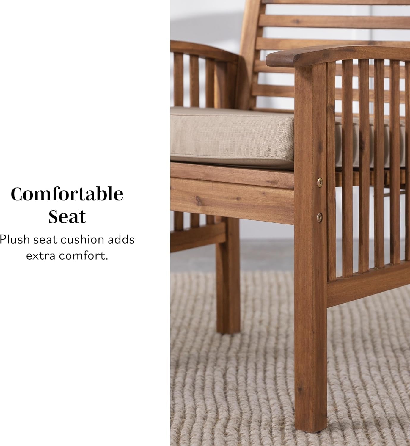 Rendezvous Modern 2 Piece Solid Acacia Wood Slat Back Outdoor Dining Chairs, Set of 2, Dark Brown