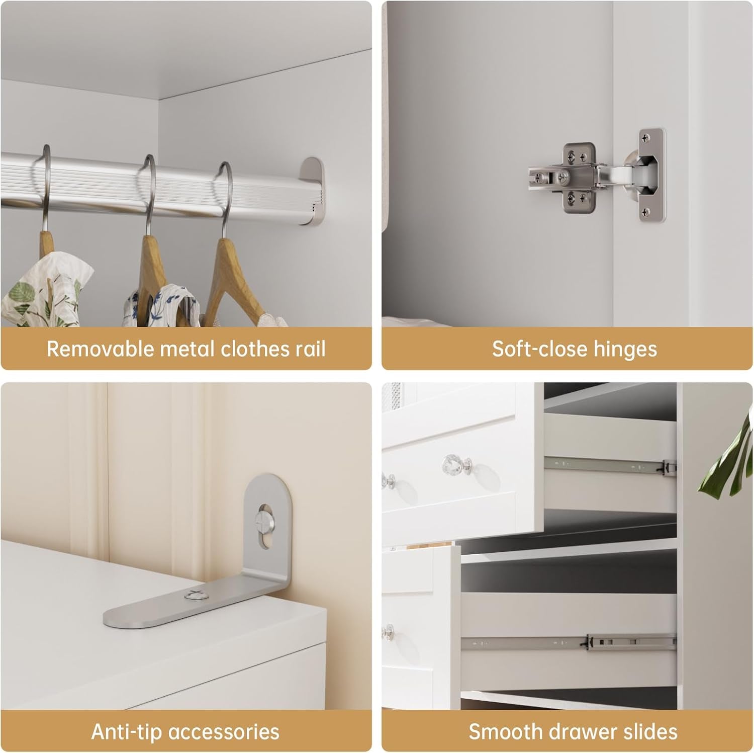 Armoire Wardrobe Closet with Drawers and Mirror, 71" Clothing Storage Cabinet with Hanging Rod, 2 Doors Wooden Wardrobe Cabinet for Bedroom, Large Capacity Storage, White