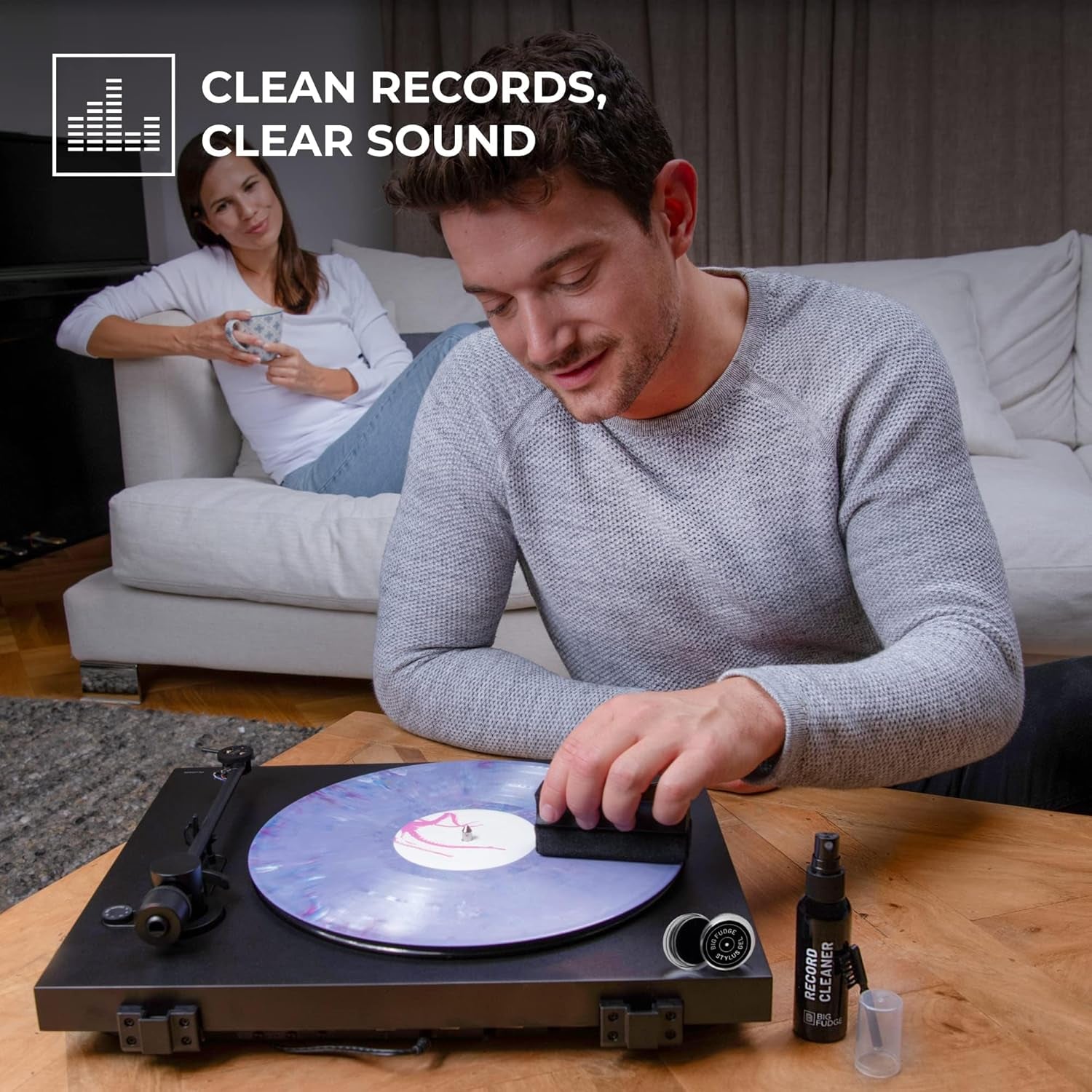 Professional Series Vinyl Record Cleaner Kit - Vinyl Record Cleaning Kit Includes Vinyl Record Brush Cleaning Fluid, Stylus Gel, Brush for Velvet, Padded Storage Case