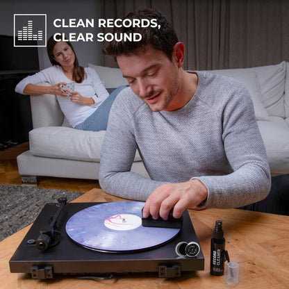 Professional Series Vinyl Record Cleaner Kit - Vinyl Record Cleaning Kit Includes Vinyl Record Brush Cleaning Fluid, Stylus Gel, Brush for Velvet, Padded Storage Case