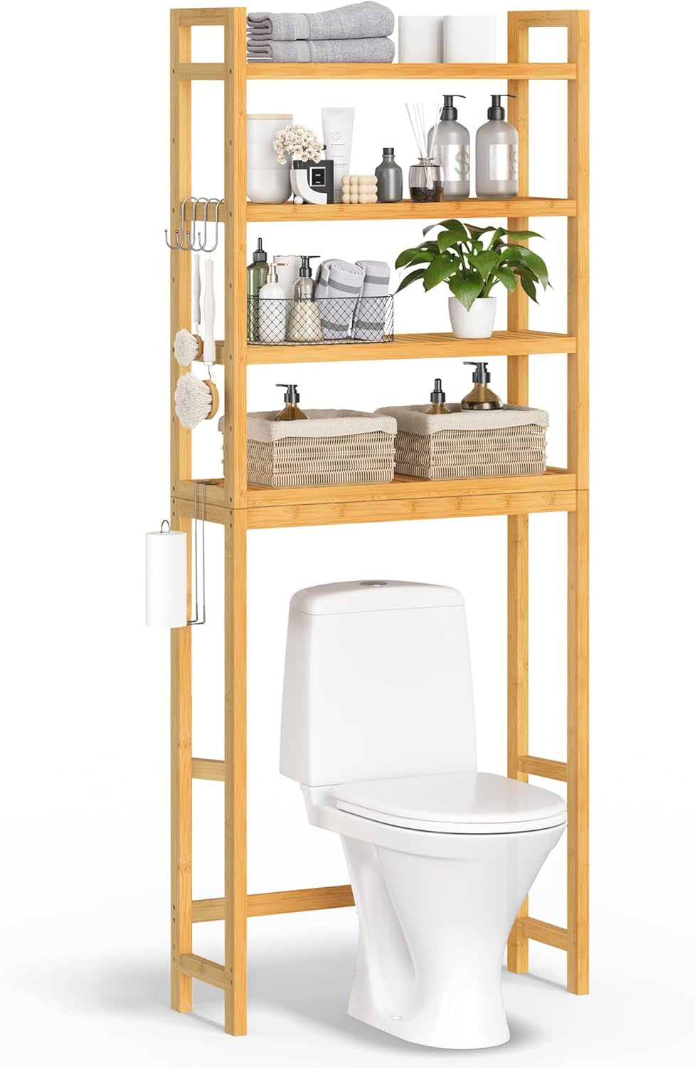 over the Toilet Storage, 3-Tier over Toilet Bathroom Organizer with Adjustable Shelf, 10.2 X 24.8 X 66.9 Inches, Space-Saving, Cloud White UBTS01WT