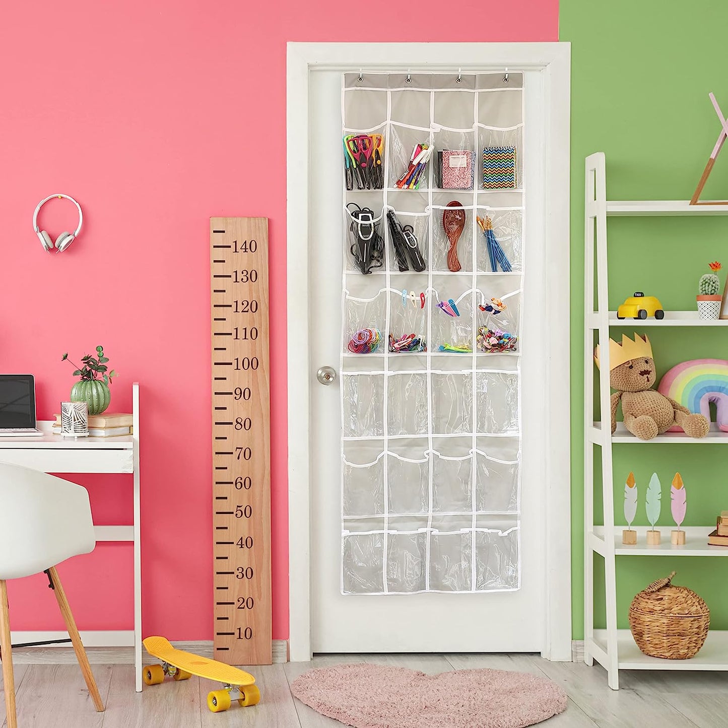 24 Pockets - Crystal Clear over the Door Hanging Shoe Organizer, Gray (64'' X 19'')
