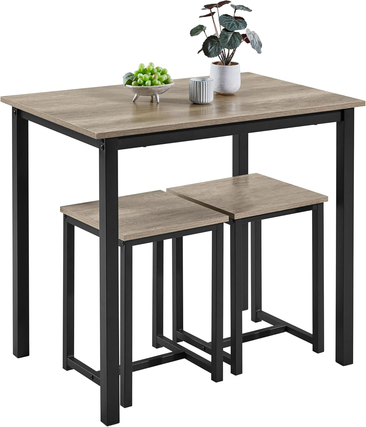 3 Piece Dining Table Set - Kitchen Table & Chair Sets for 2 - Compact Table W/ 2 Stools & Space Saving Design for Dining Room Living Room Kitchen, Gray