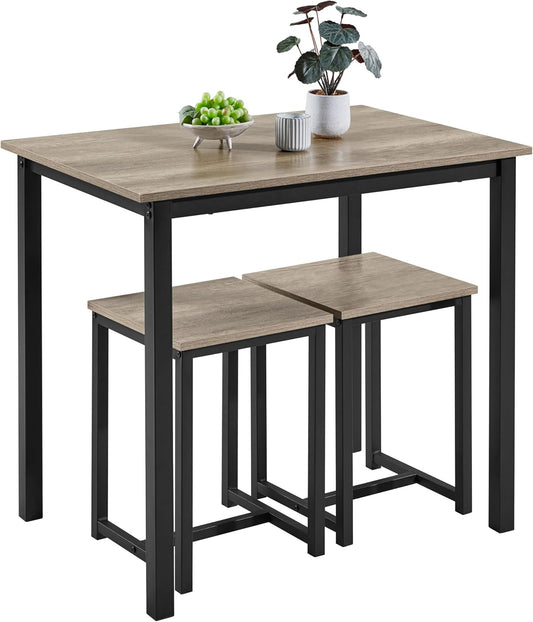 3 Piece Dining Table Set - Kitchen Table & Chair Sets for 2 - Compact Table W/ 2 Stools & Space Saving Design for Dining Room Living Room Kitchen, Gray