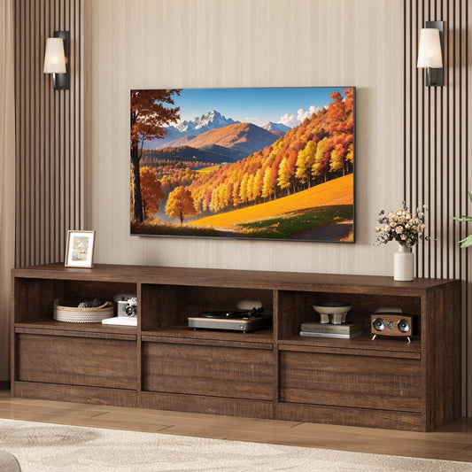 70In TV Stand for Tvs up to 85", Mid Century Modern Entertainment Center with Storage Drawer & Open Shelves, Heavy Duty Media Console for Living Room and Bedroom, Vintage