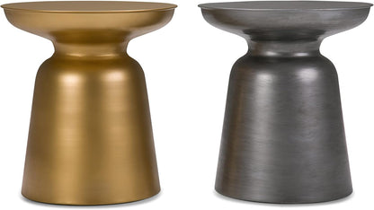 Toby Metal Table - 17 Inch Wide Solid Iron Drum Accent Table in Gold, Industrial Side or End Table for Living Room, Bedroom or Entryway with Sculptural Design, Assembled
